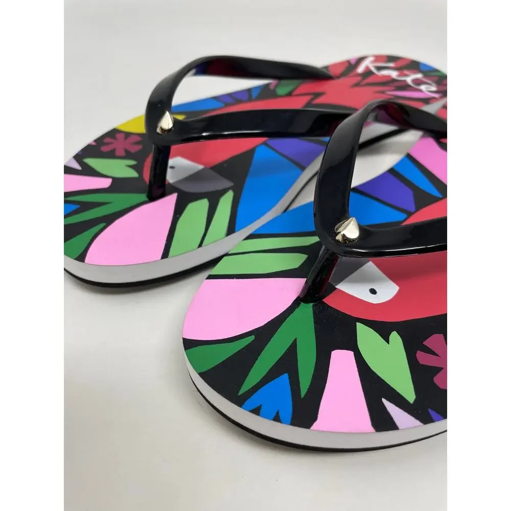 Kate Spade York Natal Blue Heron Floral Flip Flops Thong Sandals Shoes Womens 8